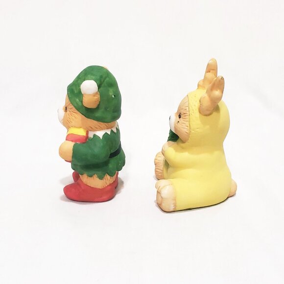 Lot Teddy Bear Dressed as Elf and Reindeer 3" Young's Inc. Christmas Figurine - Picture 4 of 5